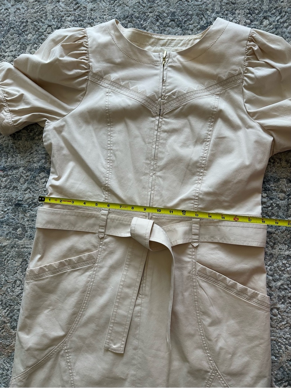 Anthropologie Cream Zip-Front Mini Dress with Puff Sleeves - Picture 8 of 11